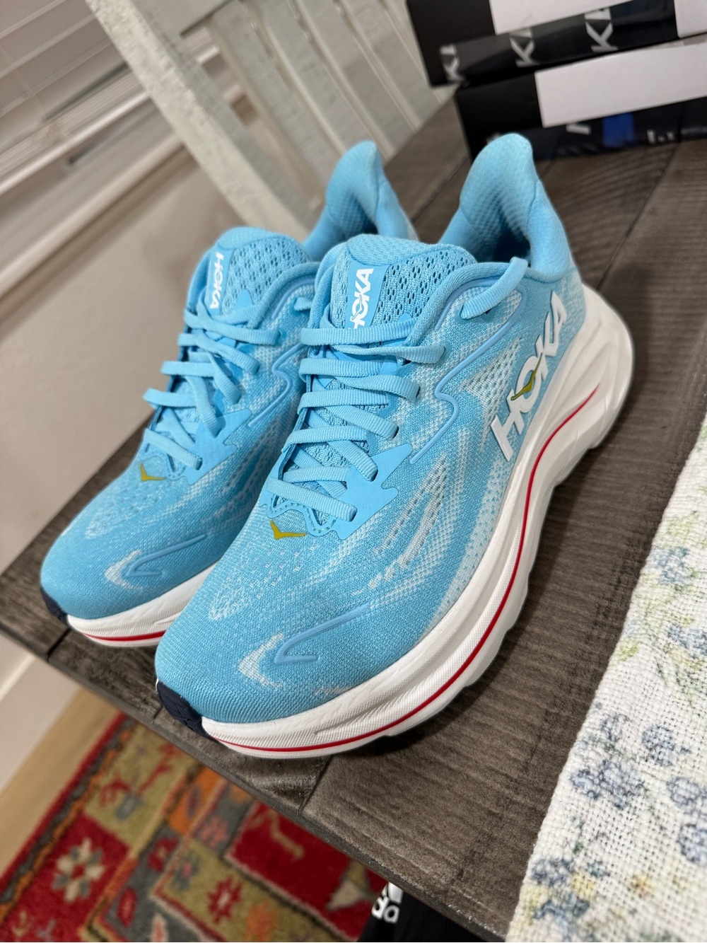 Hoka clifton 10 Light Blue Women's Road Running Shoes with White Midsole
